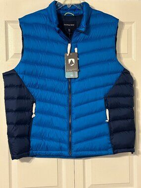 NWT Mens LANDS END Sz XXL Blue Quilted 800 Fill Down Puffer Vest NEW
